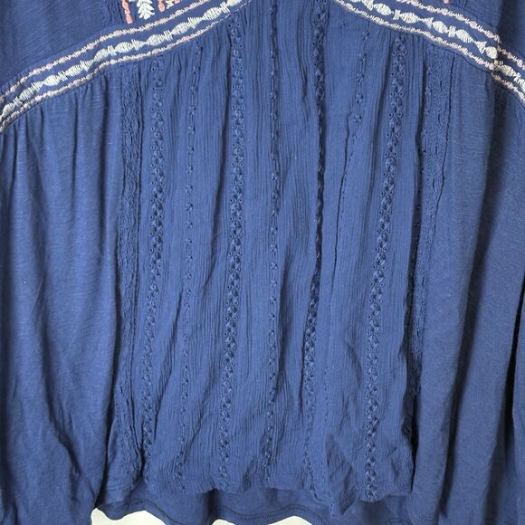 KNOX ROSE Short Flutter Sleeve Tunic Top Bohemian Flowy 2X Blue Boho Embroidered - Picture 3 of 7